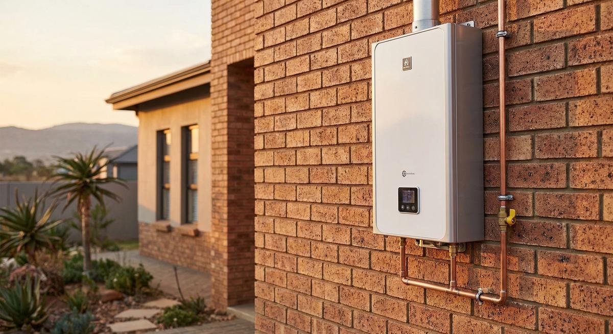 Outdoor gas water geyser installation